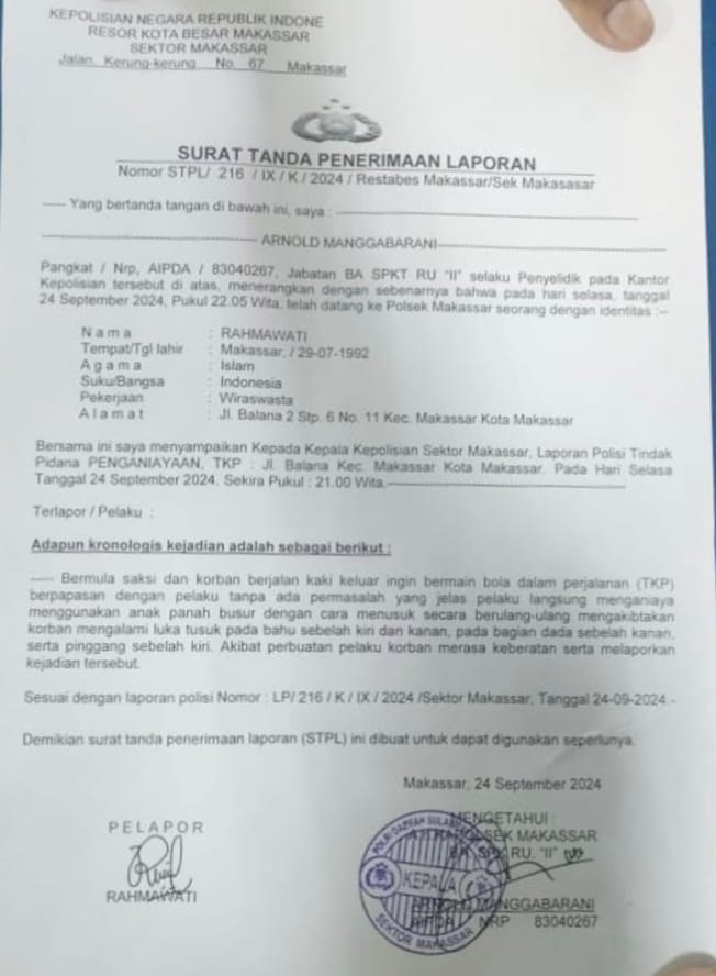 Ada Apa ??? Polsek Makassar Belum Menangkap Pelaku Penikaman